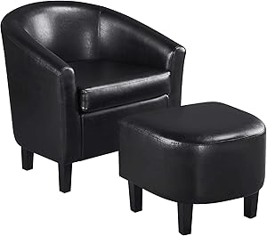 Topeakmart Contemporary Faux Leather Club Chair for Living Room Barrel Chair with Ottoman Tub Chair and Footrest Set for Living Room Guestroom Black