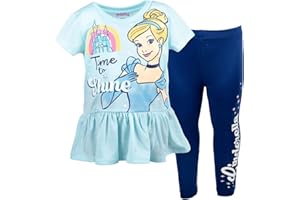 Disney Frozen Princess Moana Little Mermaid Floral Girls T-Shirt and Leggings Outfit Set Toddler to Big Kid