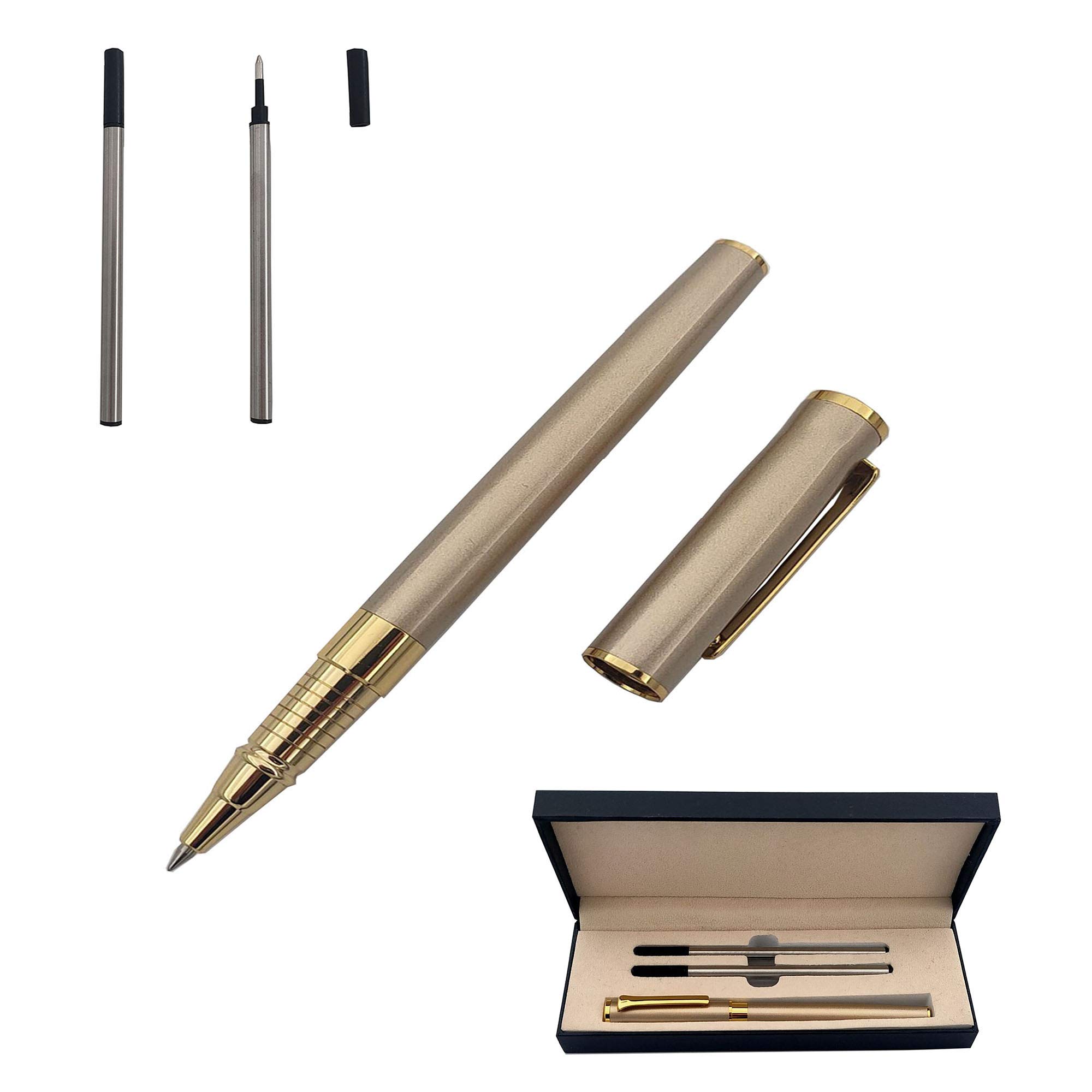 Accod Metal Ballpoint Pen Signature Pen Office Ballpoint Pen with Two 0.5mm Black Refills Nice Gift for Family Friends and Colleagues (Gold)