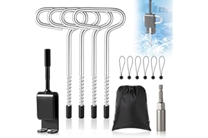 ALLTOOALL Ice Anchor Drill Adapter Kit, 13Pcs Ice Fishing Anchors Tool for Shelter Tent Shanty, with Reducing Sleeve, Bungee Cord Balls & Carry Bag for Easy Setup