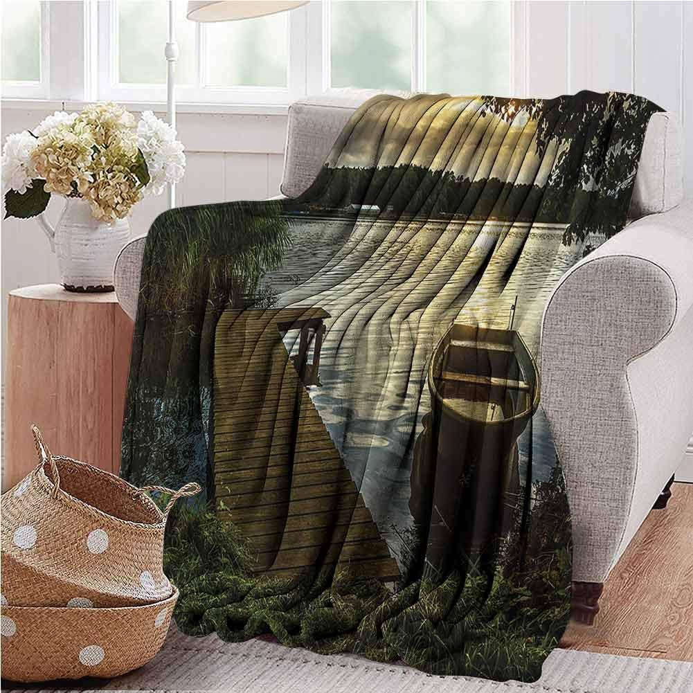 painting-home Yoga Blanket Seascape, Boat at The Lake Sunbeams Lightweight Thermal Soft Blankets Hypoallergenic - Machine Washable 50 x 70 Inch