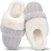 NineCiFun Women's Two-Tone Fuzzy Collar House Slippers Memory Foam Plush Faux Fur Lining