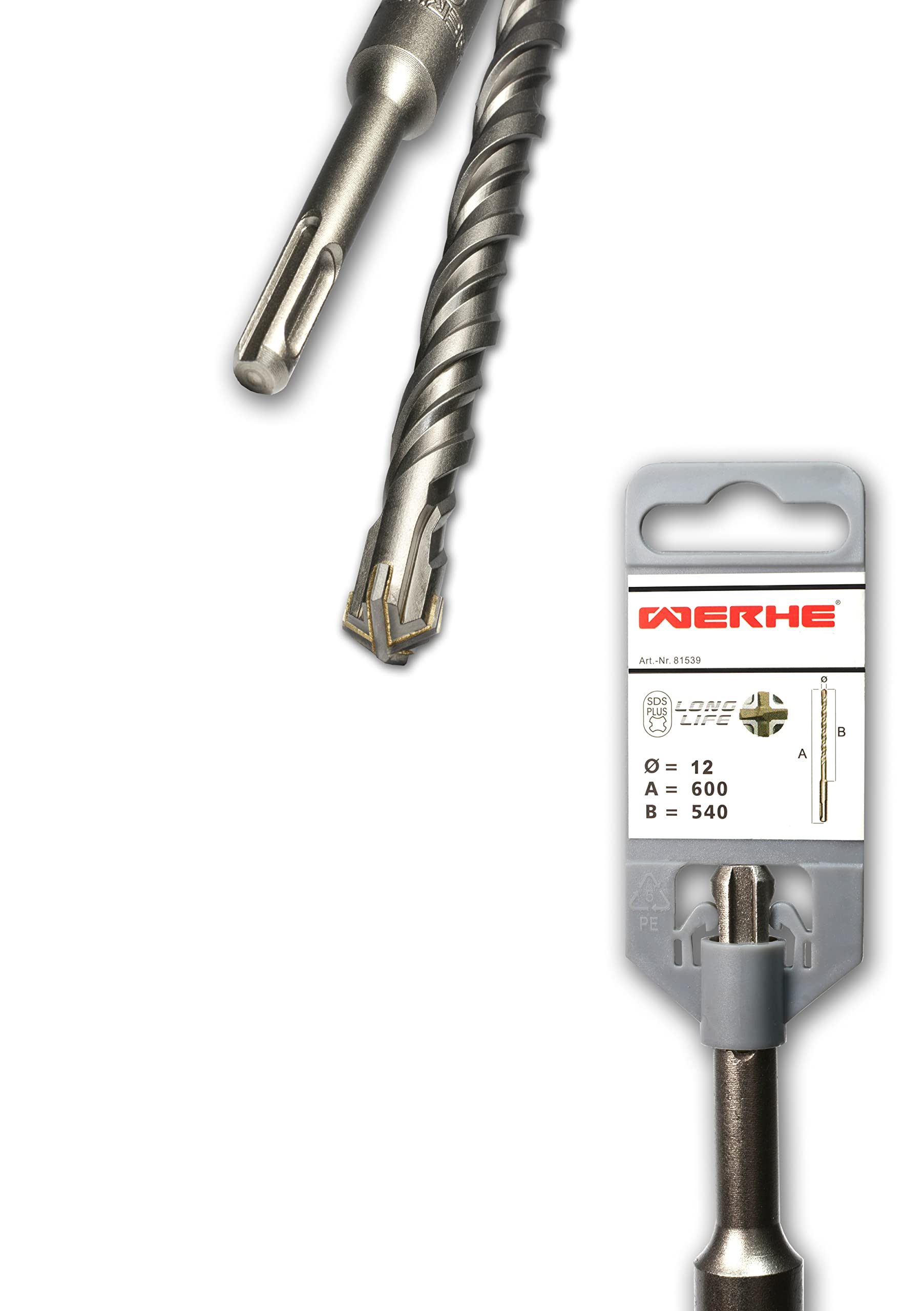 WERKON SDS Plus Hammer Drill Bit 12 x 600 mm Quadro X Cross Head Concrete Stone Masonry