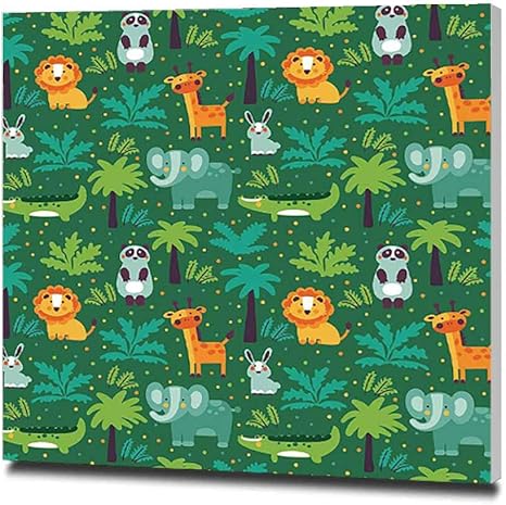 Amazon ジャングルの中で野生動物から成っている面白い動物のシームレスパターン インテリア アートポスター 絵画 絵画アートポスターインテリア壁の装飾プリントリビング ダイニング 寝室 オフィス バー 40x40cm ウォールステッカー オンライン通販