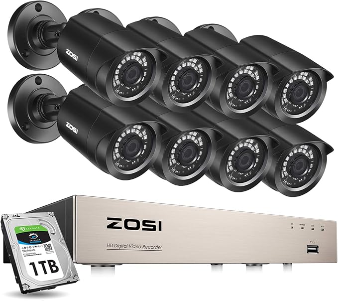 ZOSI 8CH Security Camera Systems 1080N CCTV Recorder and 8X 1080P IP66