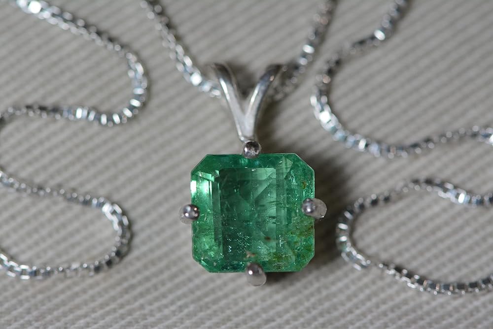 Certified Emerald Necklace, Colombian Emerald Pendant 2.09 Carat Natural Real