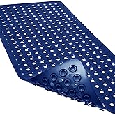 Linoows Non-Slip Bathtub and Shower Mats, Power Grip Bath Mat 35 x 16.3 Inch with Suction Cups and Drain Holes for Tub Bathroom Floor Safety, Machine Washable Soft Bathmat, Navy Blue
