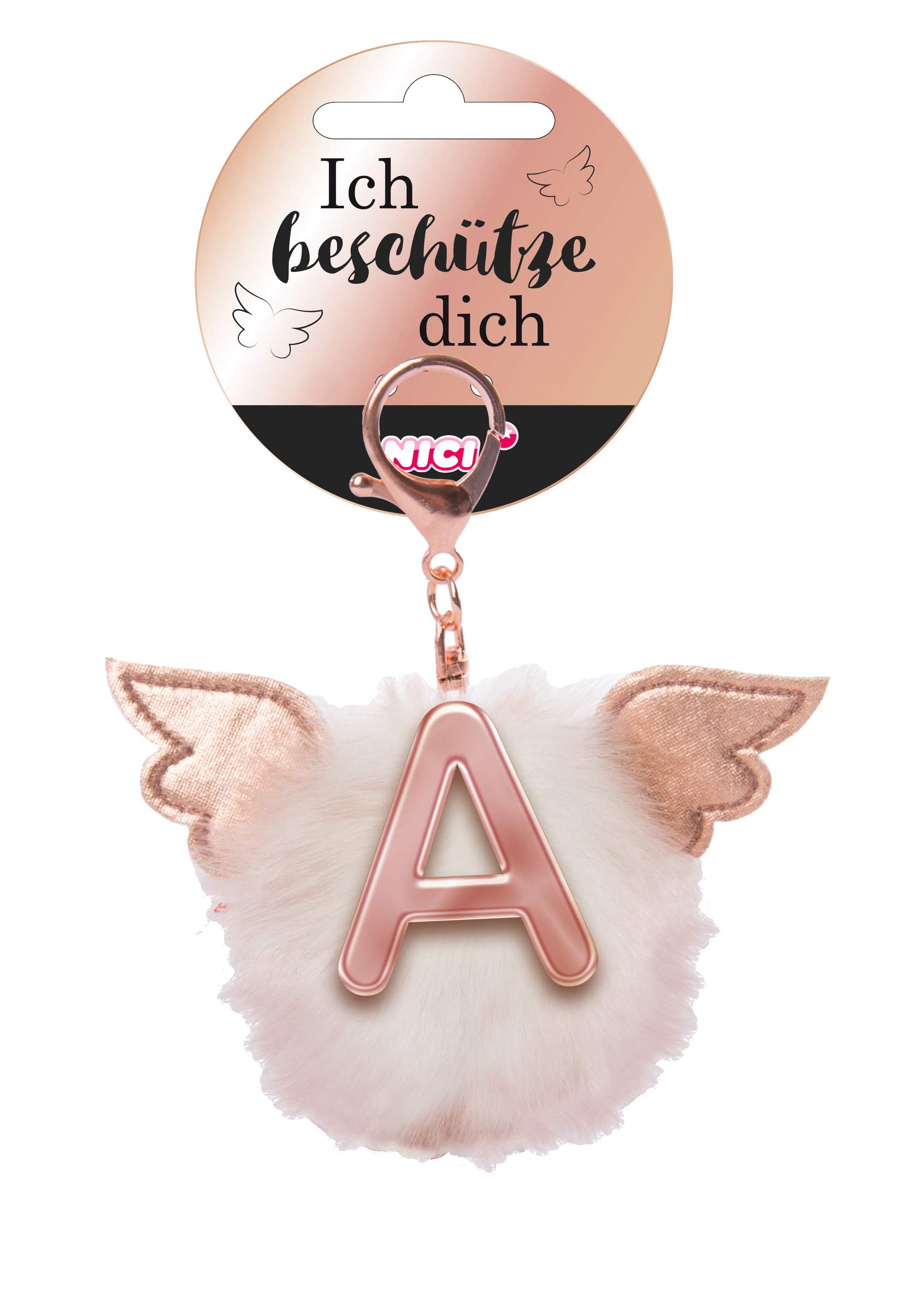 NICI 46970 Bag Pendant Protective Pompom Letter A, White/Gold