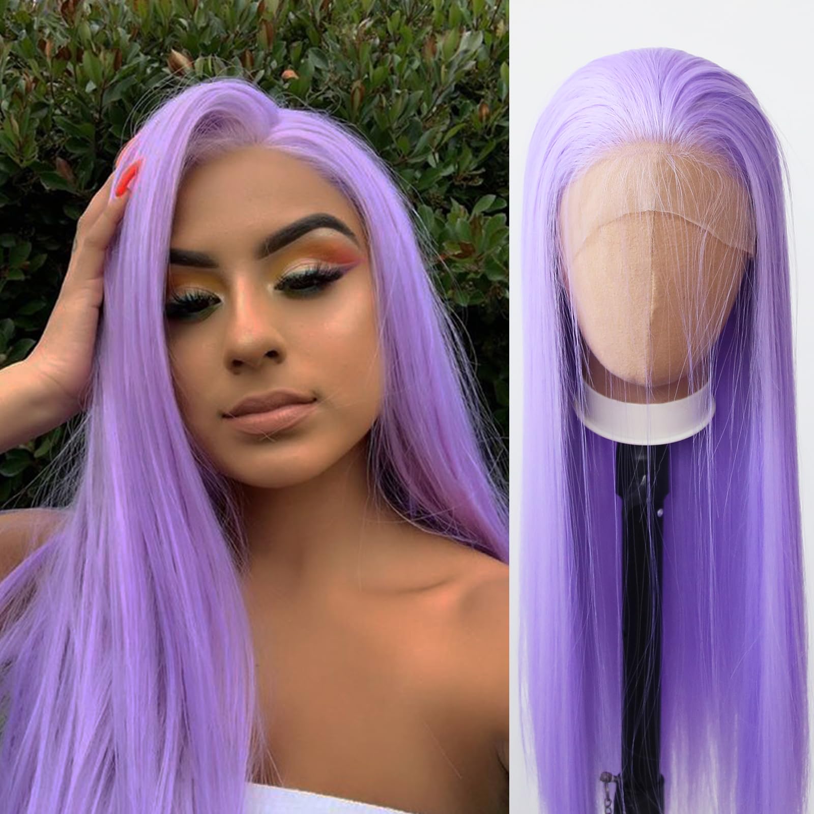 Towarm Purple Wig: Long Straight Synthetic Lace Front Wig for Women - Lavender Lace Front with Natural Hairline and Baby Hair