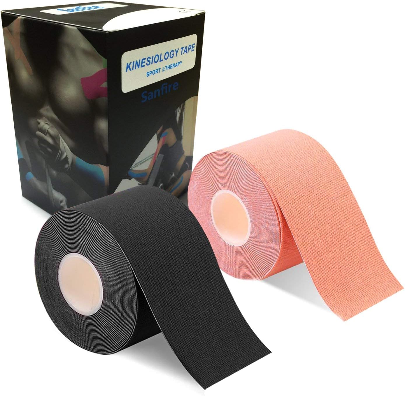 Kinesiology Tape 2 Rolls Combo Pack for Athletic Sports, Recovery and Physiotherapy, Waterproof, Uncut, 2-Inch x 16.4-Feet
