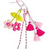 QTMY Boho Flower Tassel Bow Tassel Rope Braided Keychain Bag Charms for Handbag Purse Backpack Accessories for Bogg Bag,912