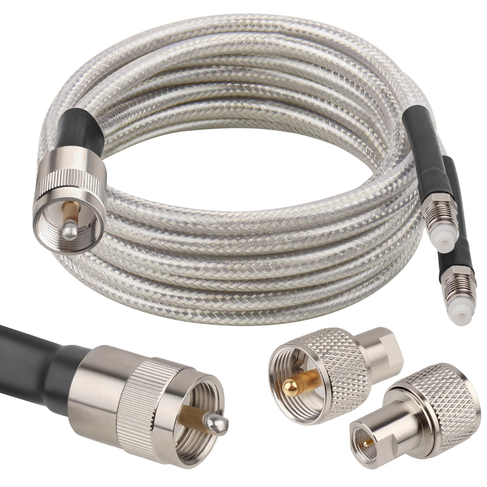 MOOKEERF Dual CB Antenna Coax Cable 6FT,Low Loss RG8X Stranded Core CB Coax Cable with PL-259 and FME/PL259 Male Connector - 6 Foot