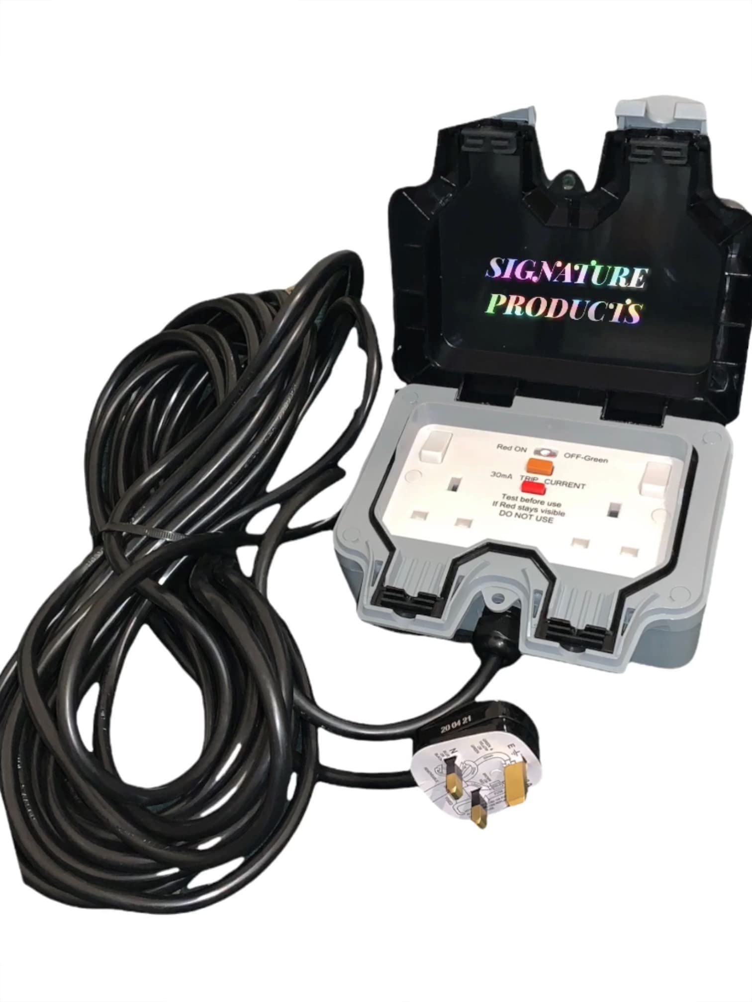 RCD Outdoor Sockets With Extension Cable 1M TO 30M, 2 Gang RCD Weatherproof Storm Outside Plug Sockets Waterproof Electric Box Wall Double Switched 13 A IP66 (30 METRE, RCD PROTECTED)