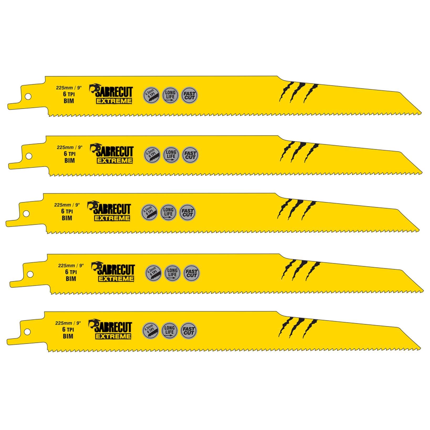 5 x SabreCut SCRS1110DF_5 225mm 6 TPI S1110DF Fast Wood and Metal Cutting Reciprocating Sabre Saw Blades