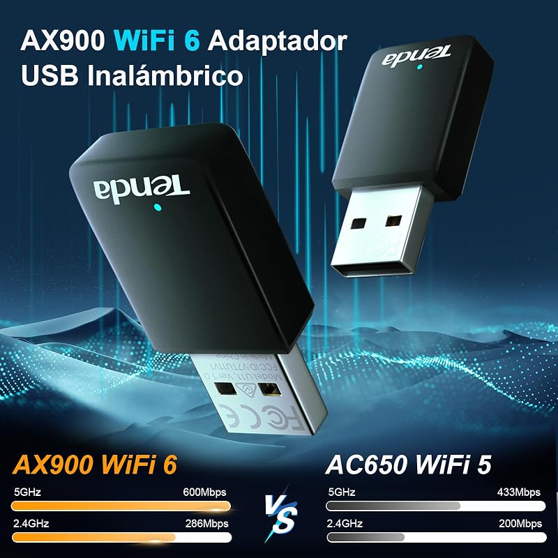 Tenda AX900 Wi-FI 6 Dongle Wi-FI - Adaptador USB Wireless Dual Band para PC / Desktop / Laptop - Tamanho Mini - Plug & Play - USB2.0 - Modo Suave Ap - Compatível com Windows 7/10/11/Linux