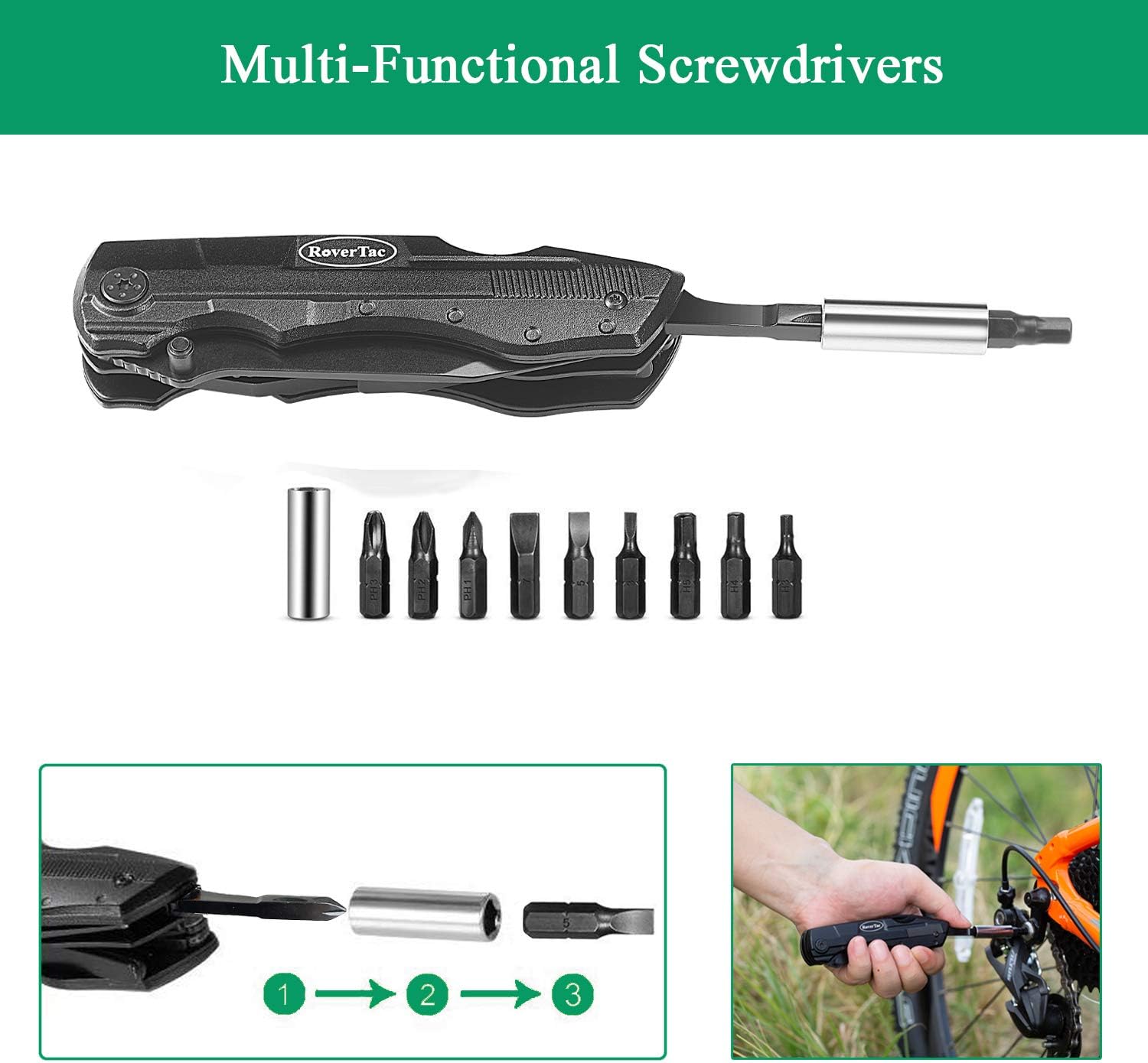 RoverTac Pocket Knife Folding Multitool Knife for Camping Fishing Hiking Outdoor Multi Tool with Pliers Screwdrivers Bottle Opener Safety Lock Durable Sheath Unique Gifts for men women - - 