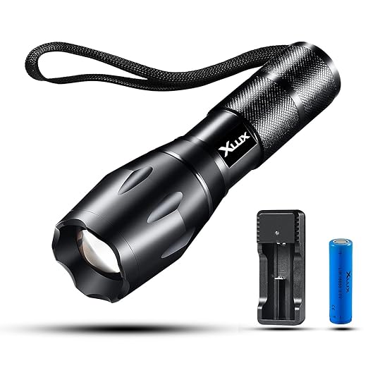 Wiederaufladbare LED Taschenlampe taktische Taschenlampe, superhell, mit USB Ladegerät und 18650 Li-Ionen Akku