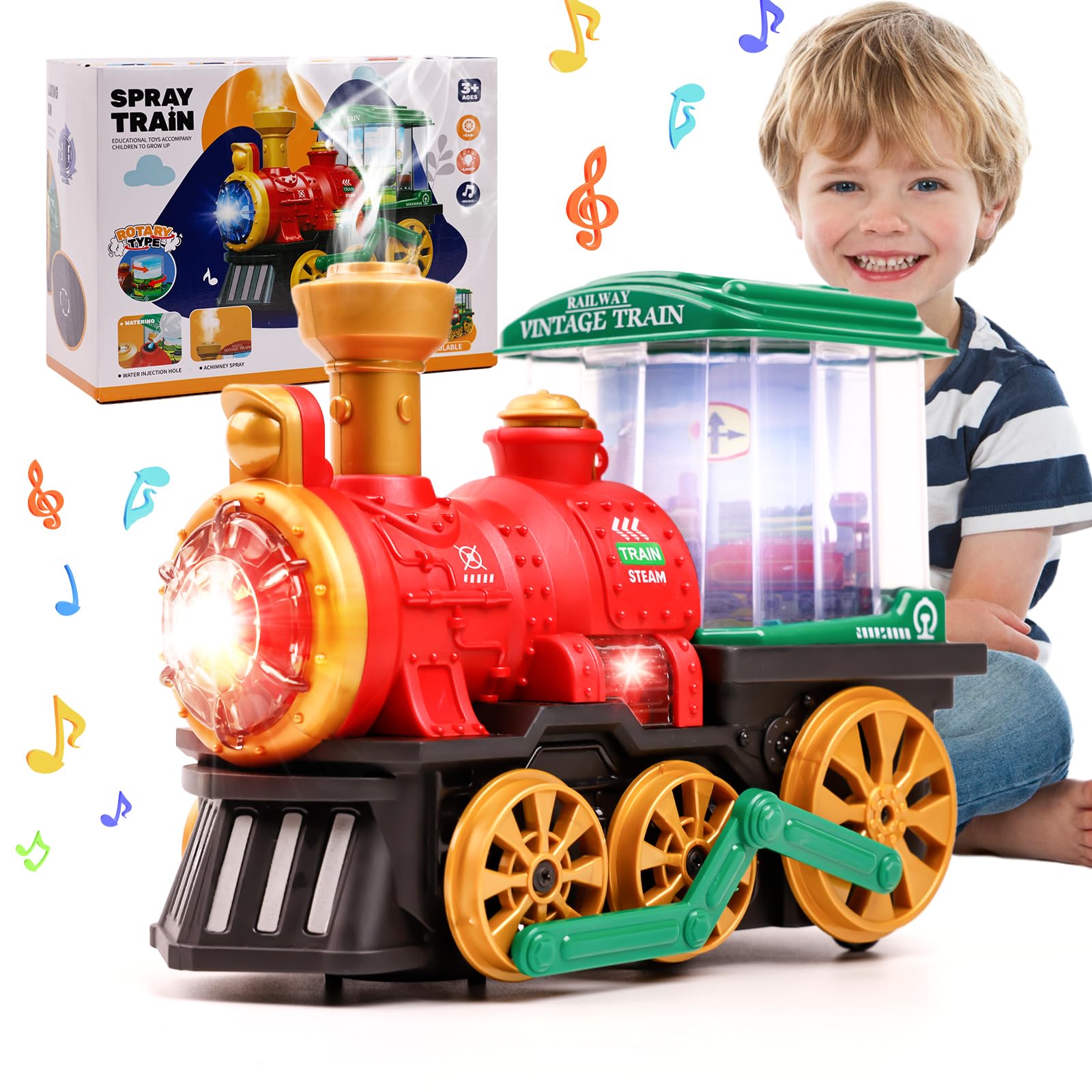 Photo 1 of Electric Steam Train Toy for Toddlers 3-5,Bump and Go Truck w/Steam Locomotive,Smoke,Light & Sound, 360 Rotation Christmas Train Truck Toys Birthday Gift for Toddler 1 3 4 5 6 Year Old Boys Girls Kids