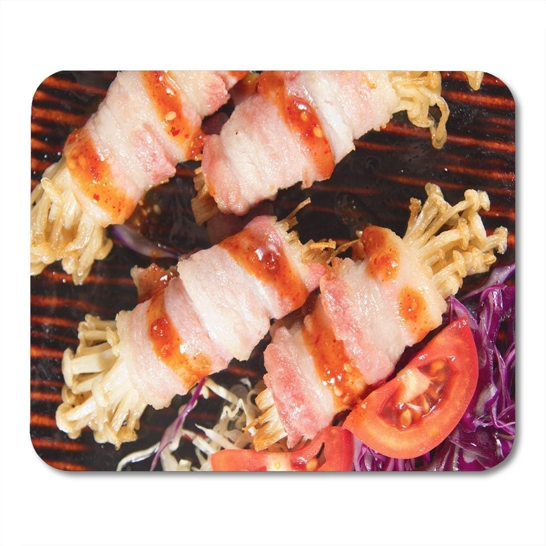 Yanteng Mouse Pads Mouse Pads White Angle Japanese Cuisine Bacon and Enoki Mushroom Roll Mouse Pad for notebooks, Desktop Computers mats