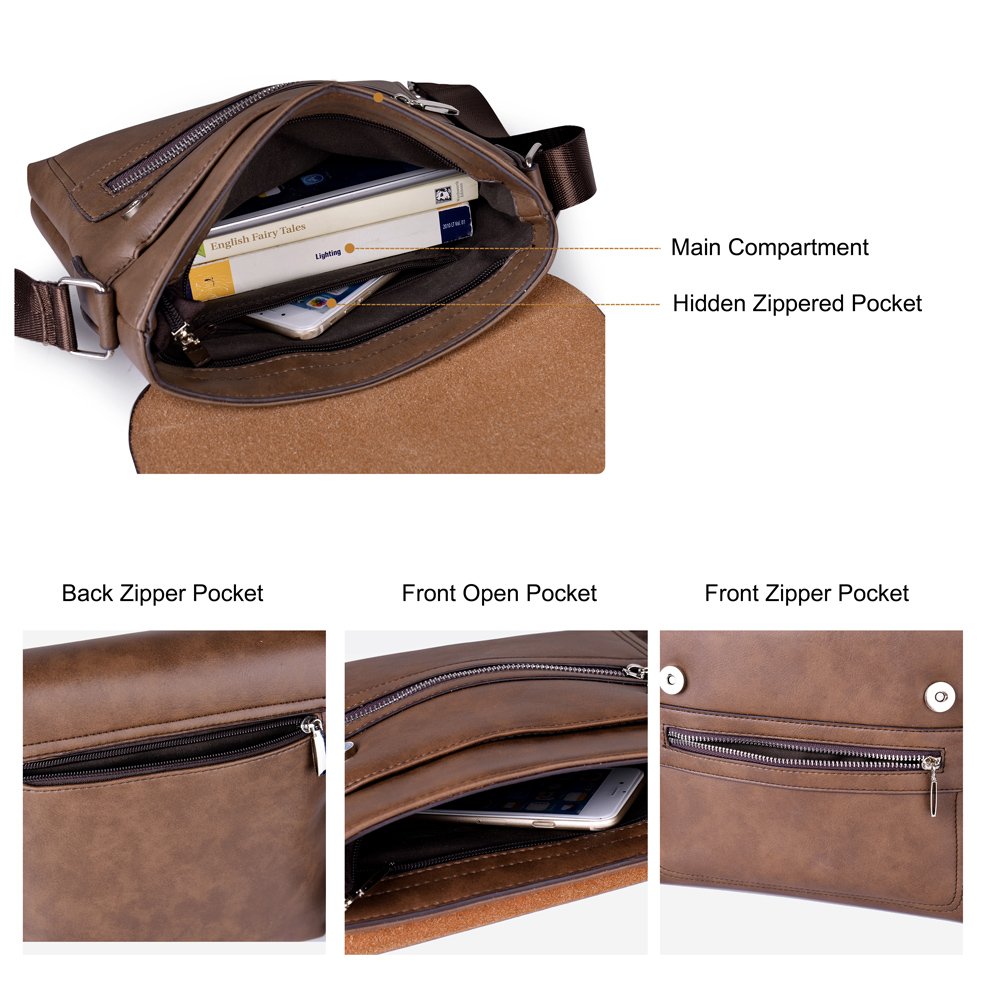 Vbiger Sac à Bandoulière vintage Homme Porte-Documents Sac de Messager à l\'épaule Homme Sac en cuir business pour bureau, brun, Taille unique
