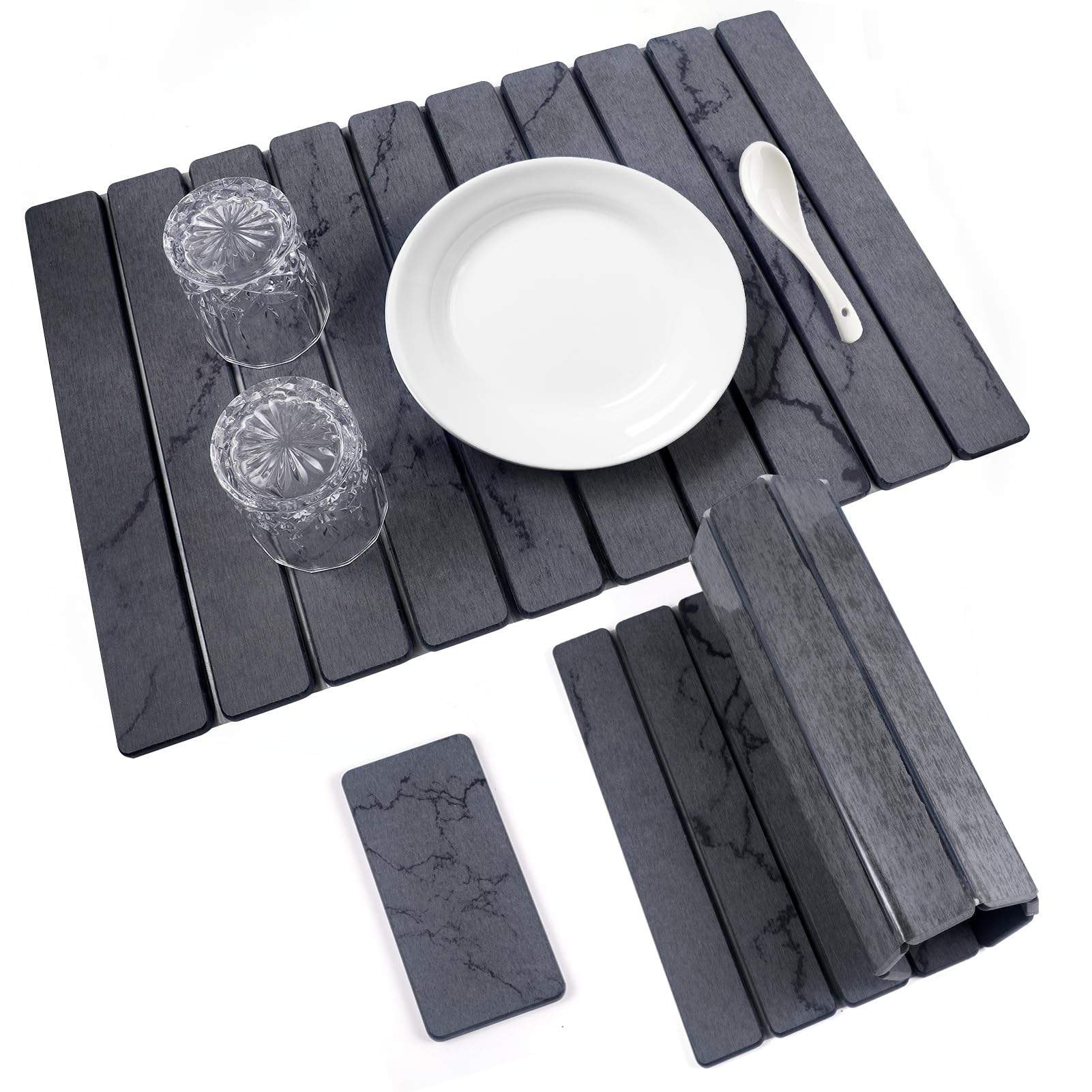 Photo 1 of 2 PCS Quick Dry Stone Dishes Mats for Kitchen Counter,Collapsible Quick Drying Dish Mats,Ultra Absorbent Diatomaceous Earth Mats for Dishes Bottles Cups, Match Any Countertop?Gray 24"×16"& 8"x4"?