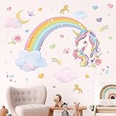 wondever Rainbow Wall Stickers Unicorn Clouds Peel and Stick Wall Art Decals for Girls Bedroom Kids Room Baby Nursery