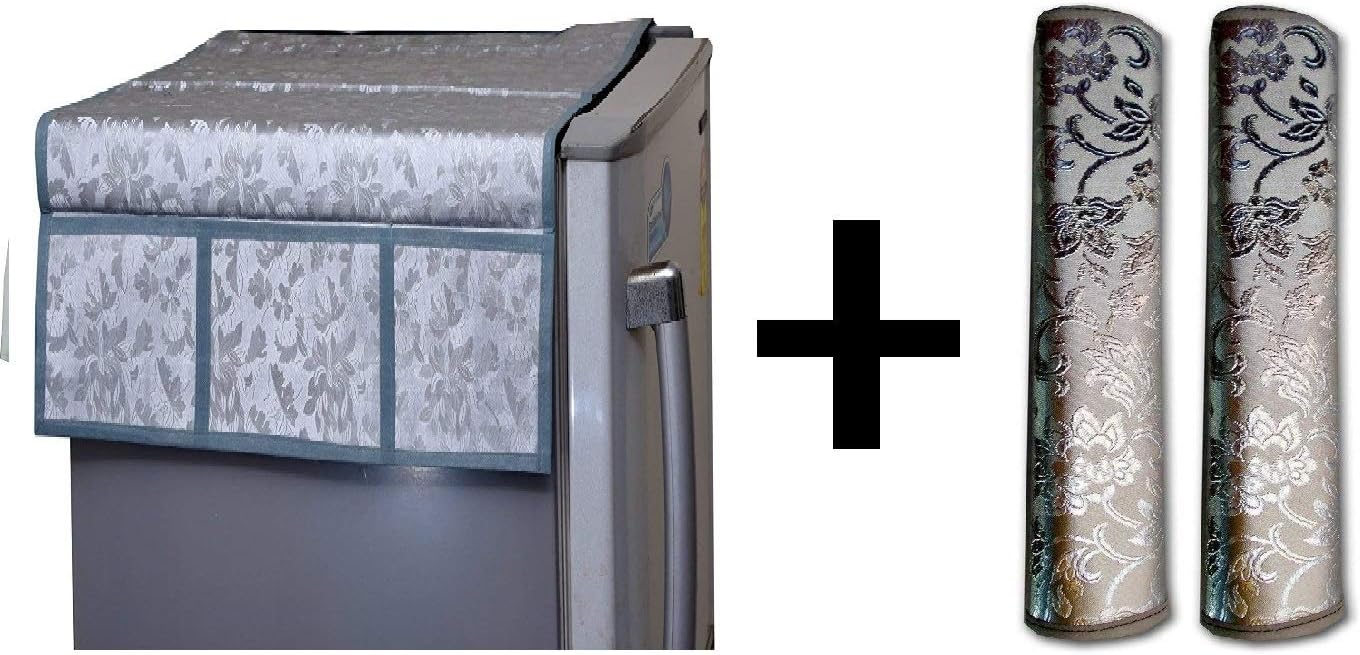 Unique Productions Rexene Silver Fridge Top Cover + 2 Fridge Handle Set (21 X 42 Inches)
