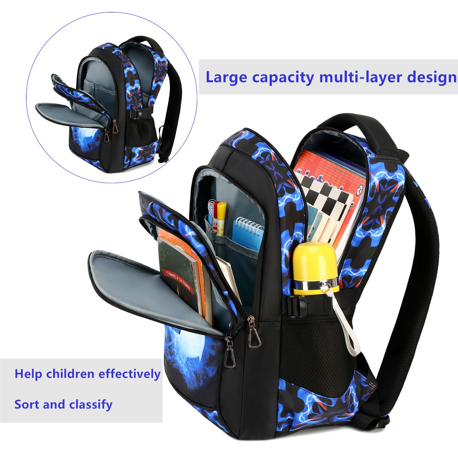 mezhsa Boys Backpack Kids Bookbag Durable Elementary Middle School Bags Soccer 18in (X-Blue)