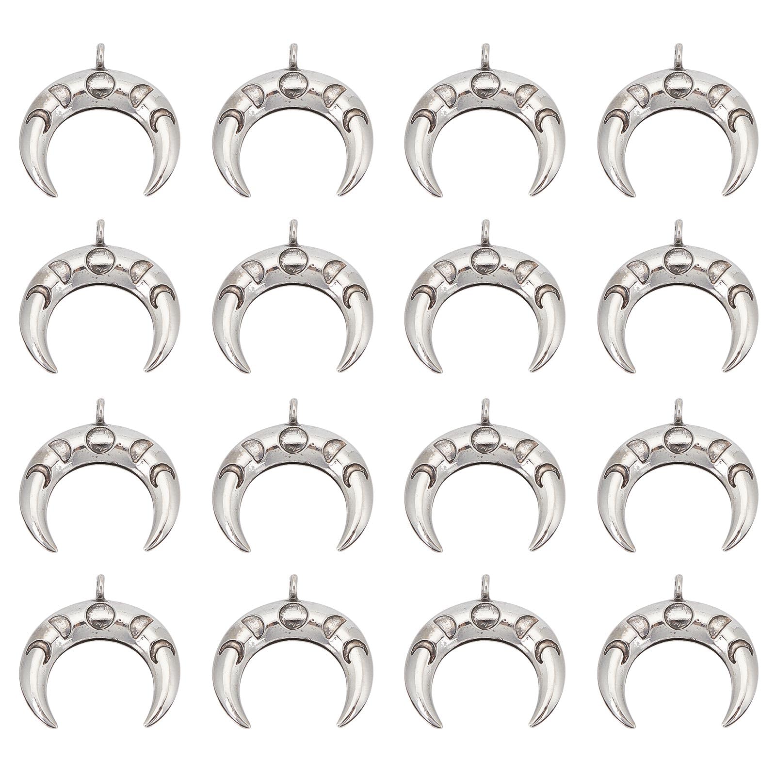 SUNNYCLUE 1 Box 20Pcs Moon Charms Crescent Charm Tibetan Style Moon Phase Charm Antique Silver Double Horn Luna Moon Charms for Jewelry Making Charm DIY Necklace Earrings Keychain Craft Supplies