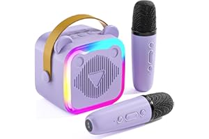 CL FUN Mini Karaoke Machine for Kids: Portable Singing Toys Speaker with 2 Wireless Microphones for Girls and Boys Ages 3-12+ Years Old（Purple）