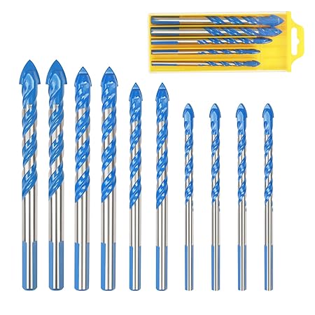 10tlg Fliesenbohrer Set,ZoomSky Glasbohrer Betonboher Steinbohrer für Fliesen, Beton, Ziegel, Glas, Kunststoff, Holz, Stein(6
