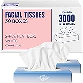 Bulk Tissues, 30 Flat Boxes, 100 Sheets/Box, 3000 Facial Tissues Total, 2-Ply, Soft, White, for Office, Business & Home, Commercial Flat Box Tissues, Hypoallergenic, Unscented, Packaging May Vary
