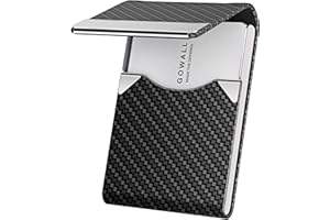 GOWALL Black Carbon Business Card Holder with Magnetic Closure, Slim Metal PU Business Card Case for Men Women, 3.7 x 2.3 inches RFID Blocking Credit Cards Holder for Pocket or Bag Storage