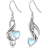 ONEFINITY Music Note Earrings 925 Sterling Silver Feather Moonstone Dangle Drop Earrings Music Jewelry Mothers Gifts for Women Mom Grandma