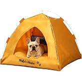 Personalized Dog Cat Pet Tent for Indoor with Name &amp; Paw Print Multicolor | Portable Foldable Pet Cave Bed, Breathable Mesh Window, Removable Washable Cushion, Ideal for Kittens, Puppies,Small Breeds