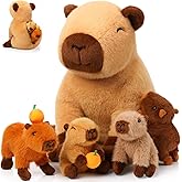PullCrease 5-in-1 Capybara Stuffed Animals with Babies Inside, 15.75'' Capybara Mommy with 4 Cute Babies Set, Plush Pillow for Girls Boys Birthday Valentines Gifts(Sitting)