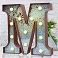 LED Marquee Light Up Letters Industrial Vintage Style Lighted Letters Rust Metal Effect Marquee Letter with Lights Illumination Letter Signs for Christmas Wedding Birthday Party Home Cafe Bar Decor-M