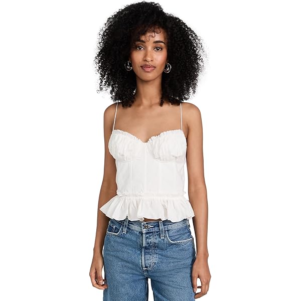 alice + olivia Women's Maris Gathered Halter Top, White, L at