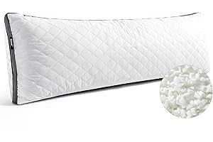 Rainmr Shredded Memory Foam Full Body Pillow, Long Hugging Bed Pillows for Adults, Breathable Extra-Firm Large Pillow for Side Sleep, Big Support Body Pillow for Sleeping (20 x 54 Inches)