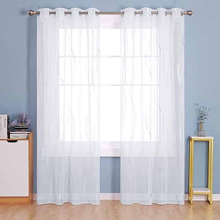 Deconovo Semi Transparent Sheer Curtains Silver Wave Line Foil