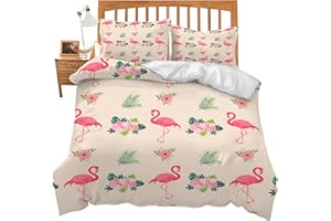 MECOWCM Flamingo Bedding Set Twin Size Pink Flamingo Comforter Cover Set for Girls Boys Super Soft Construction Duvet Cover Set Bedroom Decor Twin Full Queen King Size Quilt Cover with 2 Pillowcase