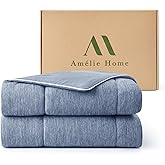 Amélie Home Cooling Comforter Queen Size, Dual-Sided Lightweight Cooling Blanket for Hot Sleepers, Q-Max 0.43 Breathable Cooling Quilt for Night Sweats, 90" x 90", Heather Denim Blue