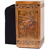 ZDYUEPING Wooden Cremation Urn for Human Ashes, Adult, Male/Female, Large, Design, 250 lbs Capacity (Walnut Wood Color, 250LBS, Fishing)