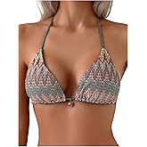 SOLY HUX Women's Bikini Top Allover Printed Halter Triangle Swimsuit Tops Bathing Suit