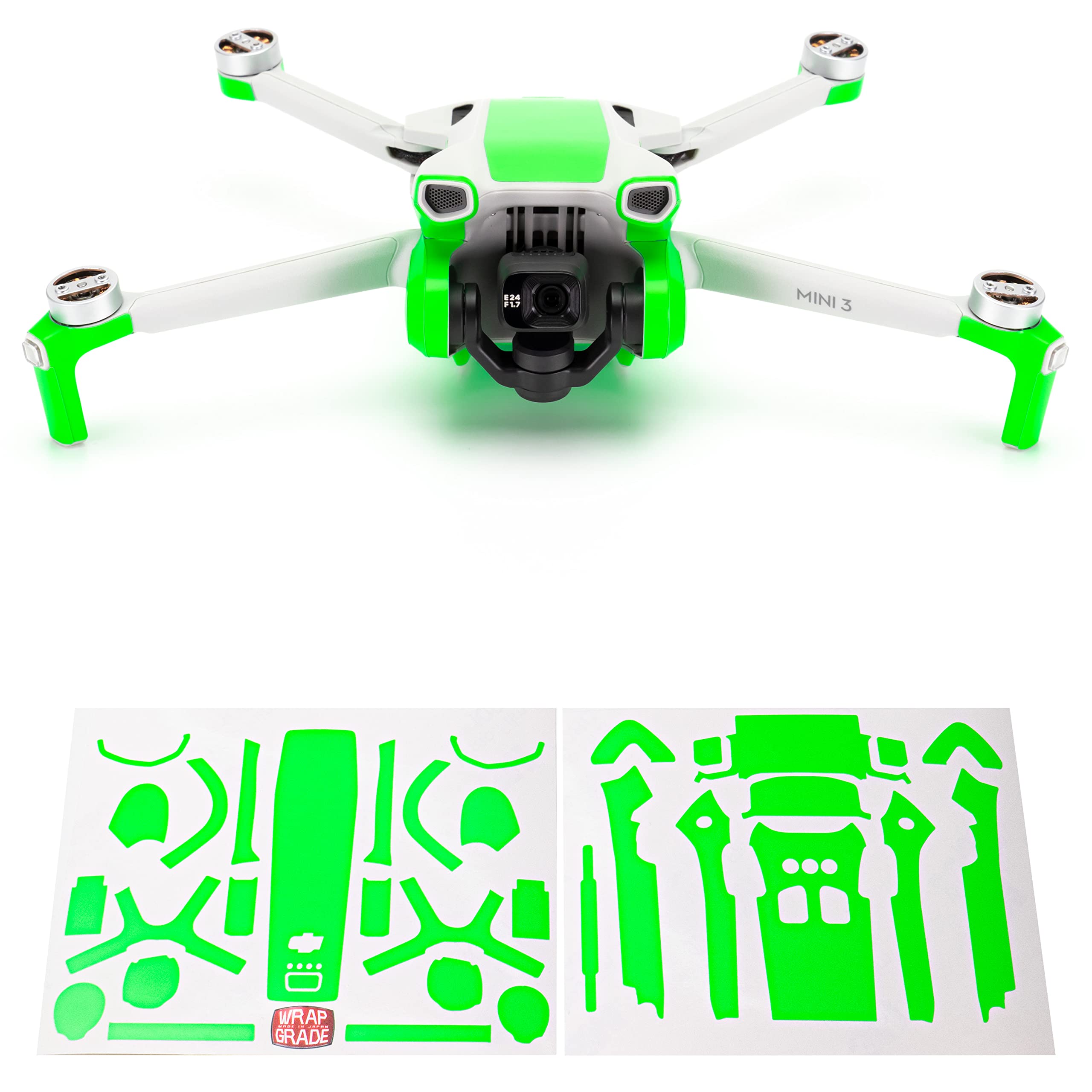 WRAPGRADE Skin Stickers Compatible with DJI Mini 3 | Accent Color (NEON GREEN)