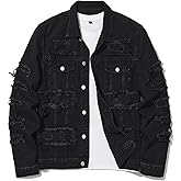 Oaovo Men's Denim Jacket Patchwork Fringe Jacket Slim Jean Jacket Streetwear Coat