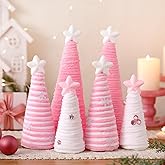 Daifunli 6 Pcs Christmas Table Decorations Mini Christmas Yarn Trees Pink and White Farmhouse Decor Tabletop Xmas Ornaments for Home Table Indoor Kitchen Room Holiday Tiered Tray