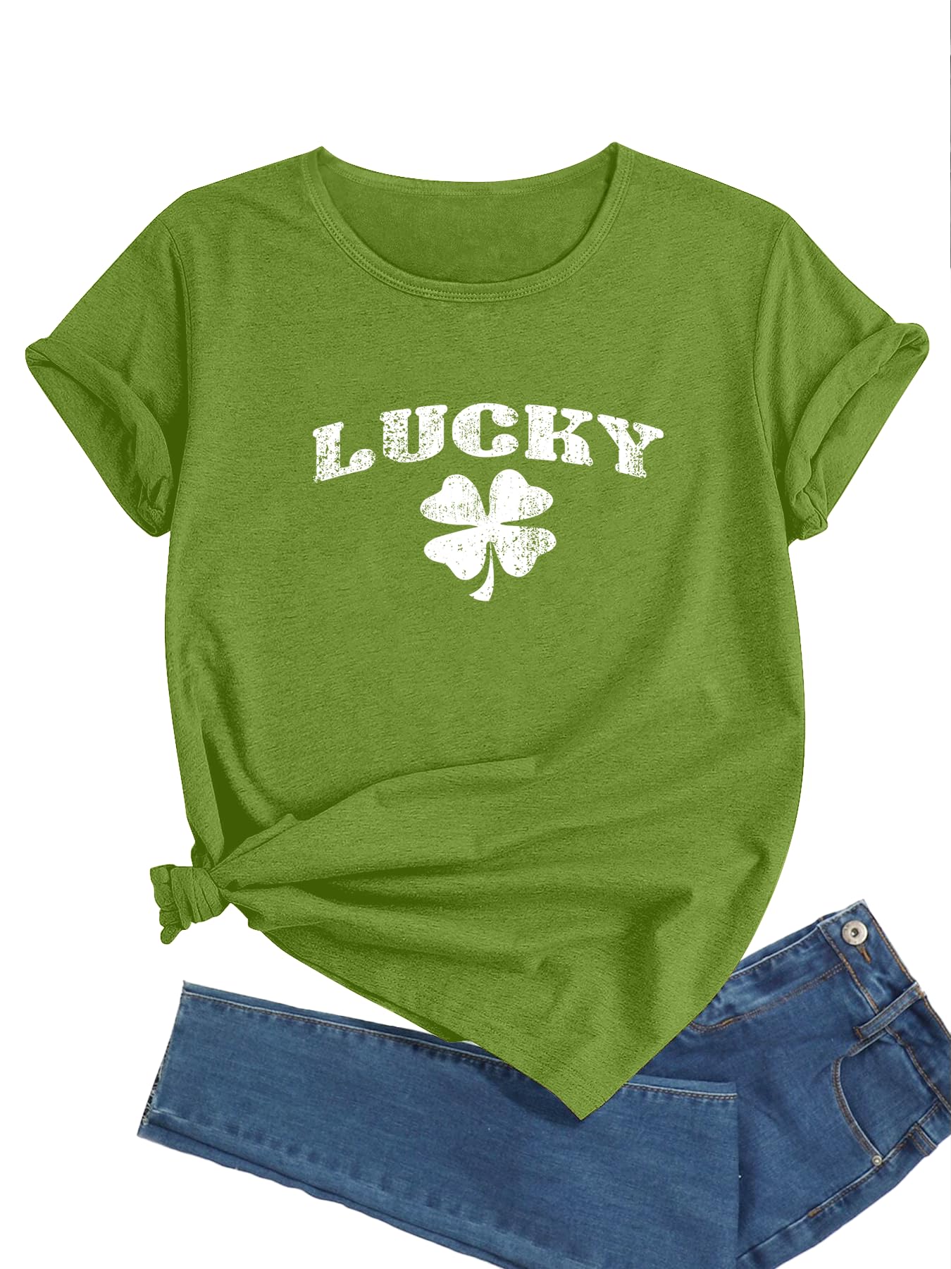 Photo 1 of Walsilk St Patricks Day T-Shirts Women Funny Graphic Irish 4 Leaf Clover Tops Tee?Lucky-M?