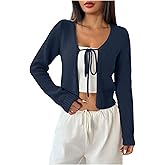 Milumia Women's Long Sleeve Cardigan Tie Front V Neck Knit Top Lightweight Shrug Sweaters