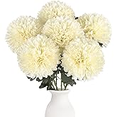 IPOPU 6PCS Ivory Artificial Chrysanthemums Flowers 21.6’’ Large Faux Mums Bouquet Long Stem Fake Silk Flowers for Wedding Home Kitchen Party Garden Indoor Decoration(Ivory)